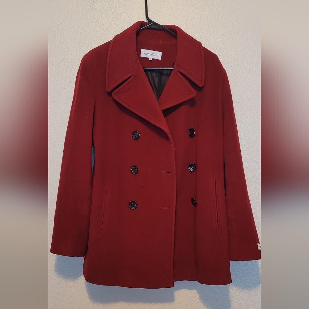 Calvin Klein Collection Women's Double-Breasted Peacoat - Deep Red